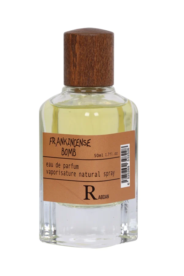 Rabdan Frankincense Bomb 50ml EDP – luxury oriental woody perfume with frankincense, sandalwood, vanilla, and saffron.